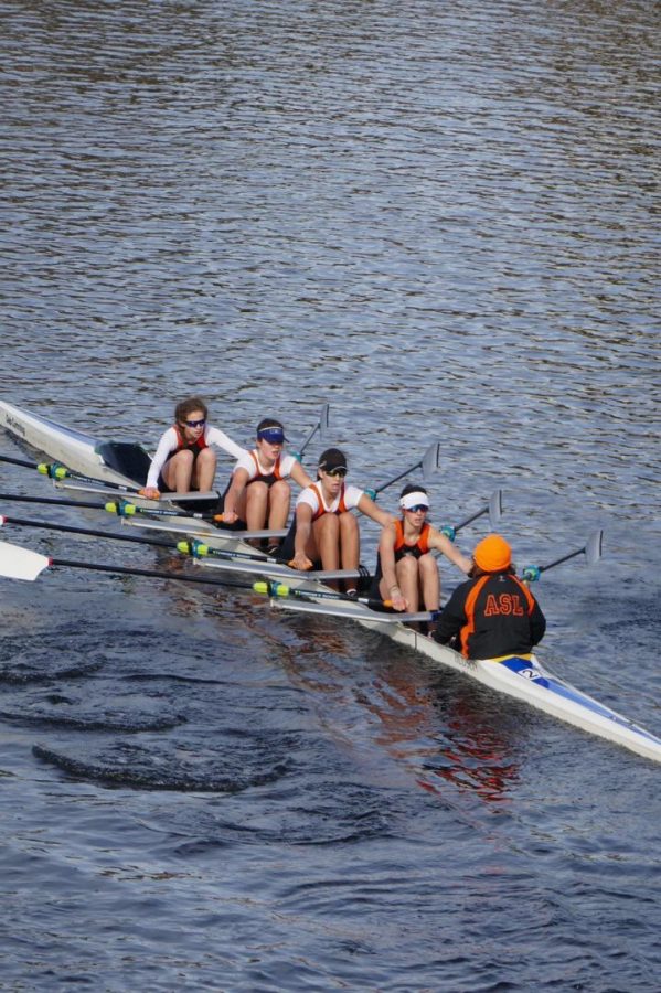 Members of the Crew team row during the Head of the Charles Regatta. Members of the team departed for Boston, MA Oct. 17 and returned Oct. 21.