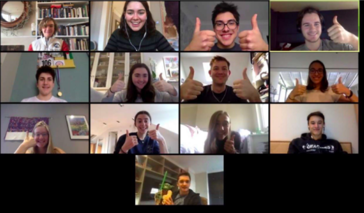 Members of the 2019-20 crew team meet virtually to stay connected during Distance Learning. The team is continuing to meet virtually for the fall season. 