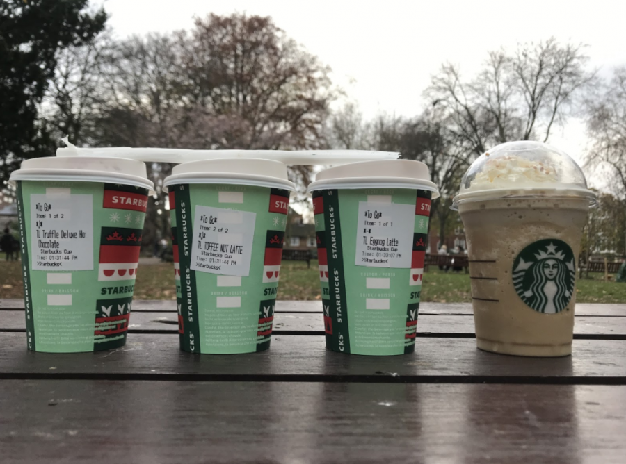 Starbucks+has+released+its+new+holiday+drink+specials.+Staff+Writers+Sophia+Bassi+and+Clara+Martinez+review+the+the+Toffee+Nut+Latte%2C+Eggnog+Latte%2C+Truffle+Deluxe+Hot+Chocolate+and+Gingerbread+Frappuccino.