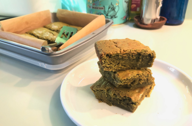 White chocolate matcha brownies: a unique twist on a classic recipe. The first brownie was created during the 19th century, while the discovery of matcha dates all the way back to the 8th century. 