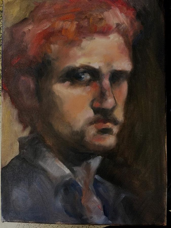 Using oil paint, Ella Jackson-Drexler (23) did a live model painting of a man with red hair. 