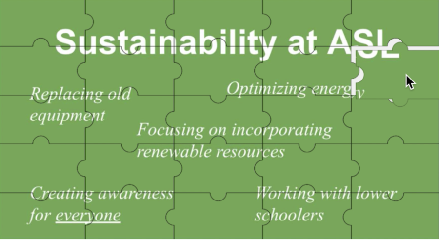 The administration and Sustainability Council work on multiple projects  to increase renewable resources, energy and awareness throughout the school. This has included replacing and optimizing old equipment, creating a dashboard to view amounts of consumption and working with students of all ages to increase efforts at all levels.