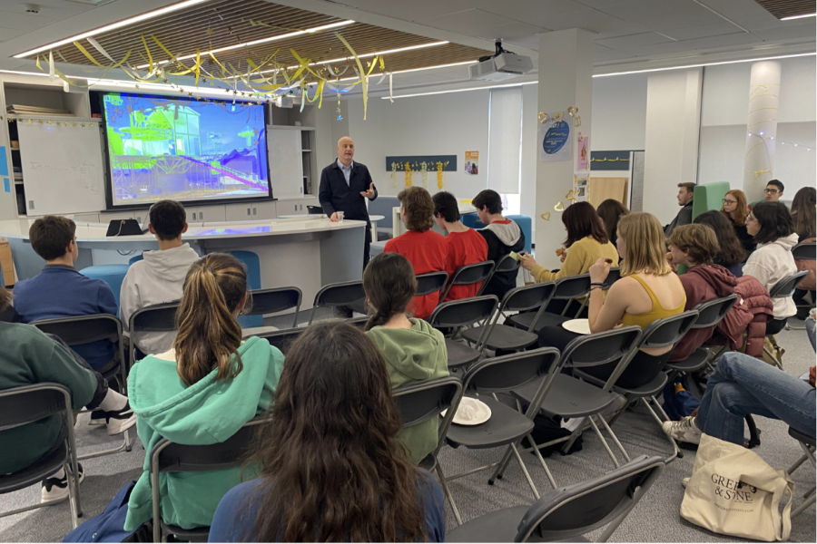 Christoph Lindner speaksto High School students about his career in architecture. The WorkX Speaker Series, organized to reveal various career paths to students, took place every Friday during lunch Jan. 20-March 3.