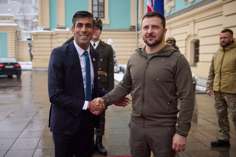 U.K. Prime Minister Rishi Sunak meets Ukrainian President Volodymyr Zelensky Nov. 19, 2022. They gathered to discuss increased defense support against Russia in support of Ukraine. 