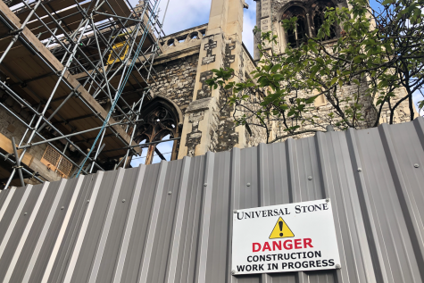 Rubble is cleared from the interior of St. Mark’s Church and roof trusses are stabilized because it is still unsafe to enter. Vicar Kate Harrison has begun to plan what the reconstruction should entail. 