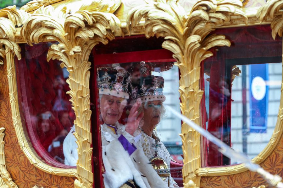 King+Charles+and+Queen+Camilla+travel+by+carriage+during+the+coronation+procession+May+6.+On+the+day+of+the+coronation%2C+King+Charles+became+the+40th+reigning+monarch+to+be+crowned+at+Westminster+Abbey+since+1066%2C+according+to+the+BBC.+