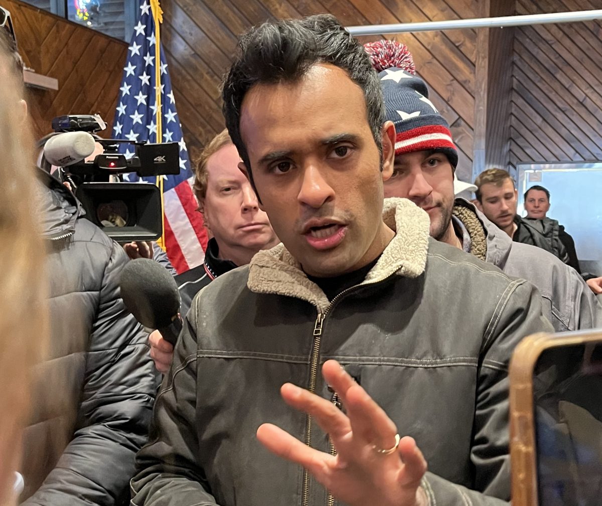 Republican+candidate+Vivek+Ramaswamy+answers+questions+from+reporters+following+a+rally+in+Ames%2C+Iowa+Jan.+14.+He+announced+he+would+drop+his+presidential+bid+and+endorse+former+President+Donald+Trump+after+placing+fourth+at+the+Iowa+caucus+Jan.+15.