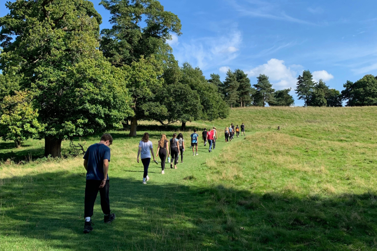 The 2023-24 Peer Leadership group walks together during their retreat in Wolverhampton Sept. 3, 2023. The Peer Leadership program will expand to both Grades 9 and 10 for the 2024-25 school year. 