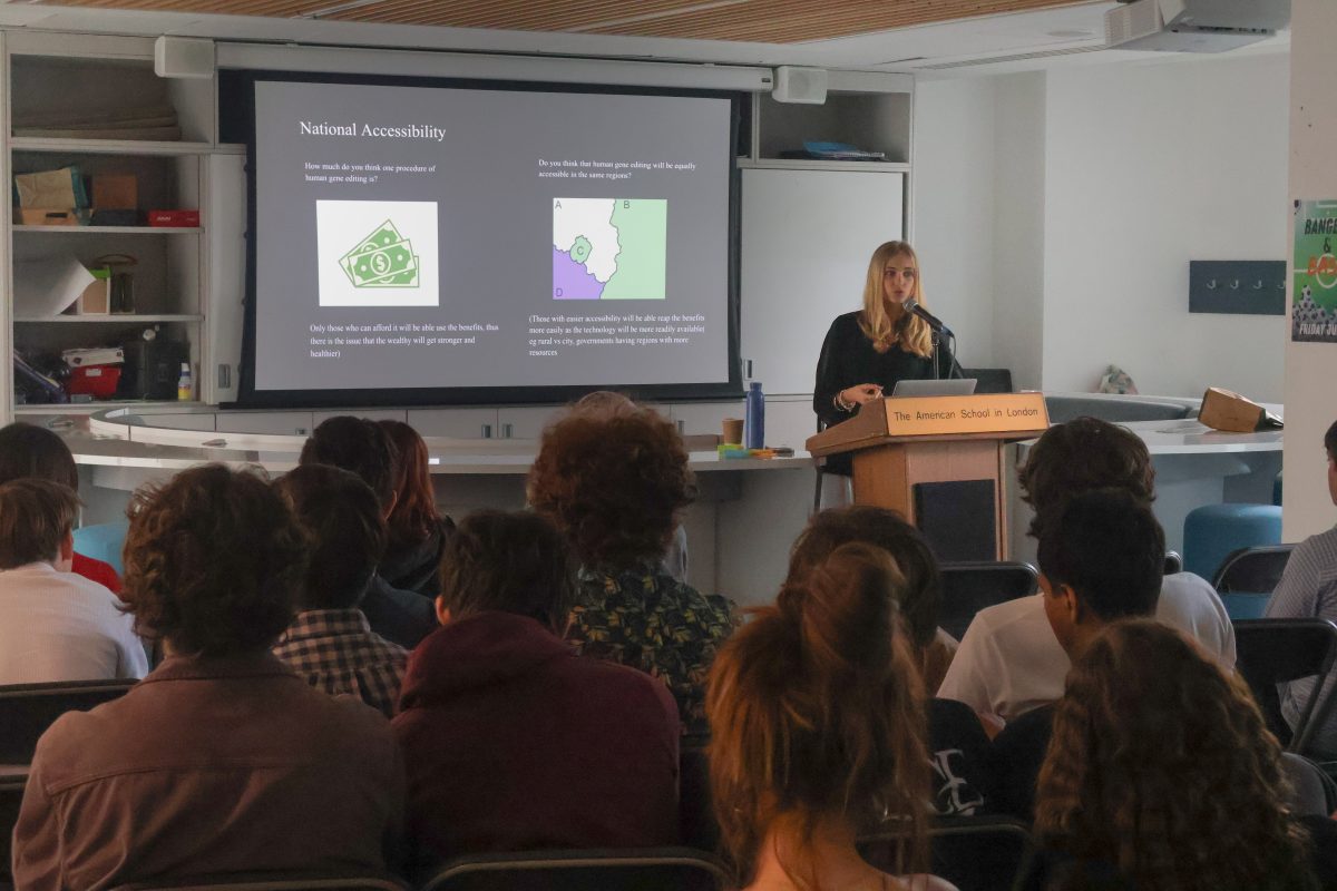 Zoe Weiler (’24) presents her workshop titled “The Choice of Being Human: The Future of Manipulating Genetics” June 5. Weiler said she selected the information to include in her workshop on the basis of what would be most “appealing and interesting” to the student body. 